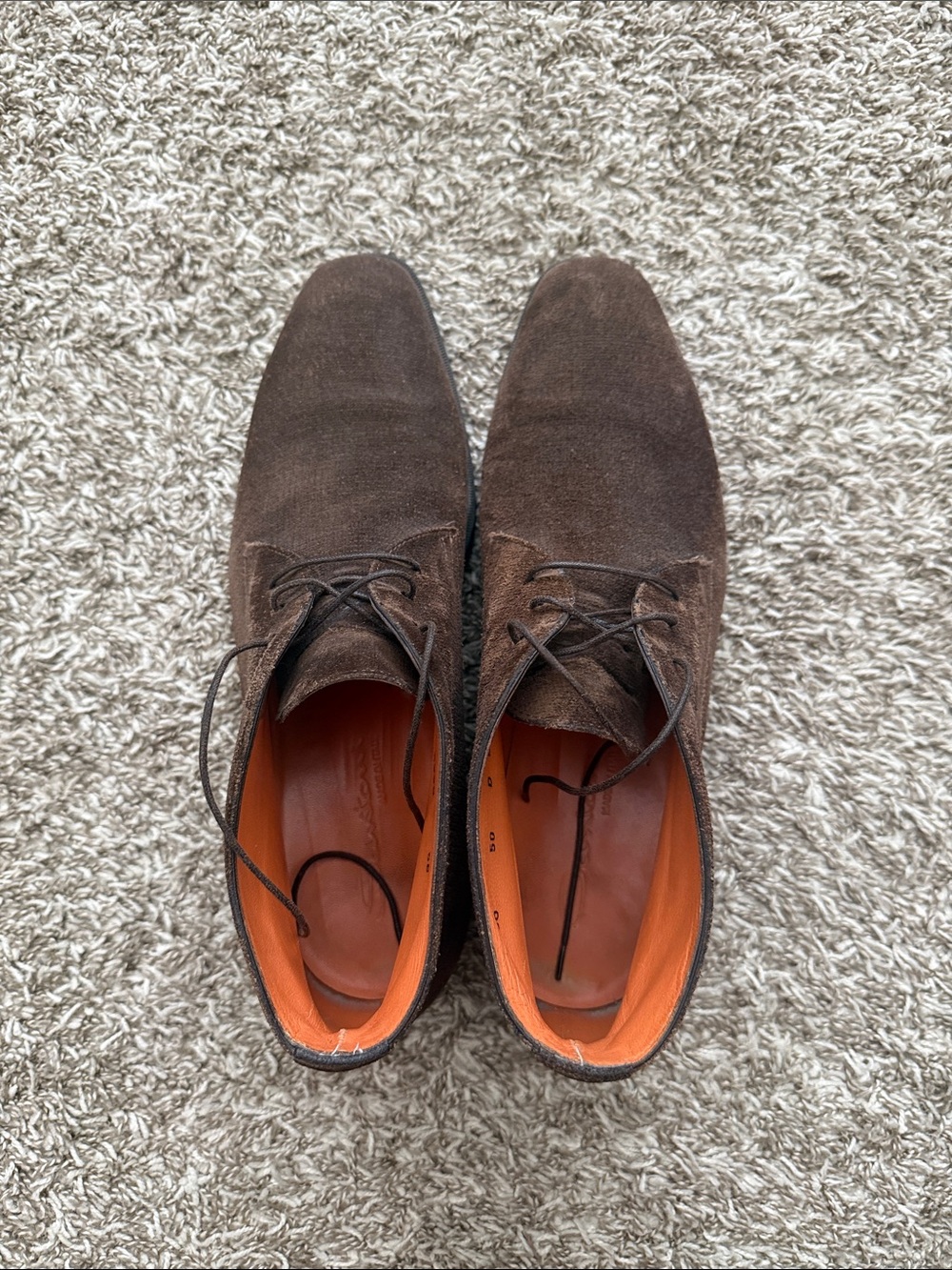 Santoni Brown Suede Chukka Boots with Orange Lining